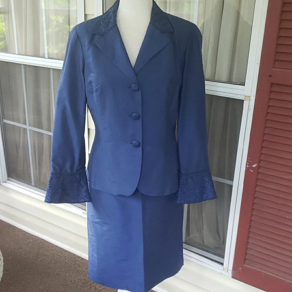 KIR Elegant Embellish Blue‎ 3 Pcs. Skirt Suit